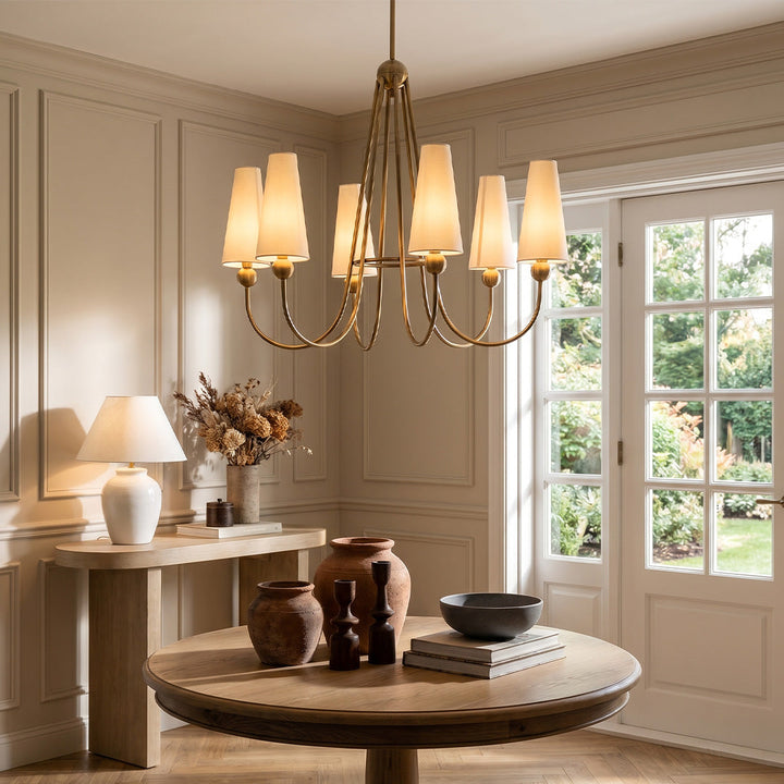 Vintage Solid Brass Chandelier American Fabric Ceiling Light