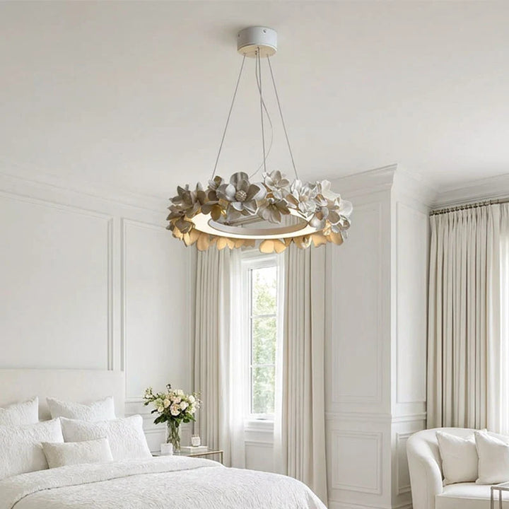 Vit Matsal Chandelier Fransk Blommig Gips Taklampa