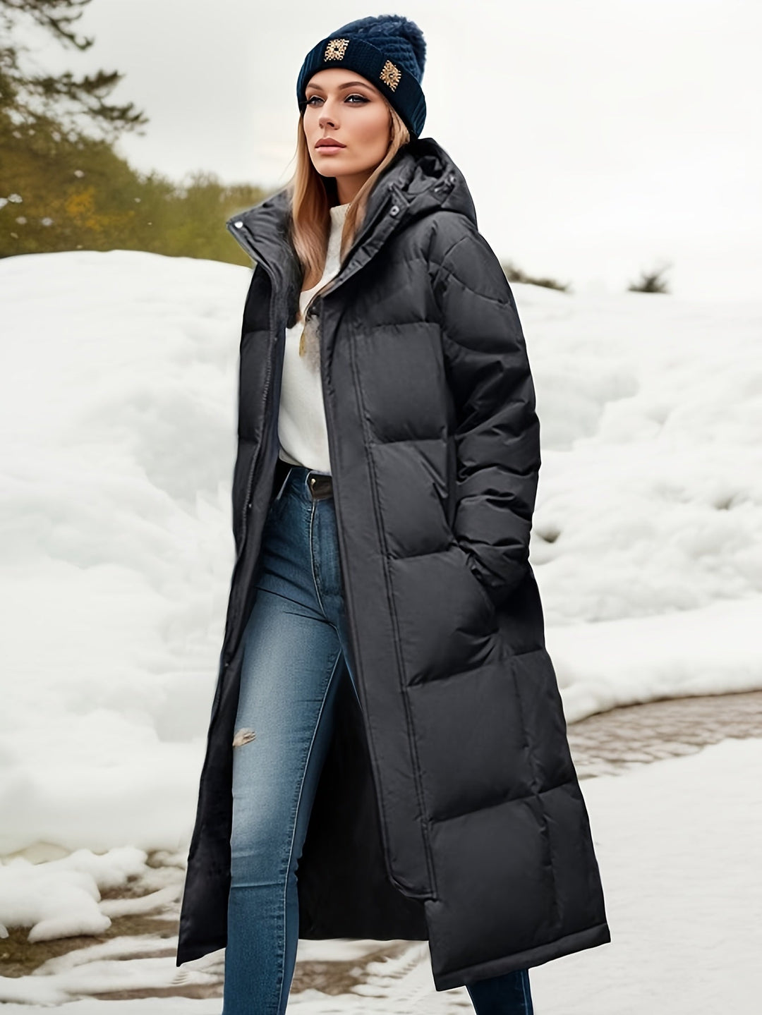 | Dam Lång Ner Kappa med huva för höst/vinter